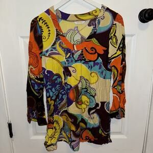 Jams World Women’s Floral Print Colorful Art Tunic Top Size S Small Long Sleeve